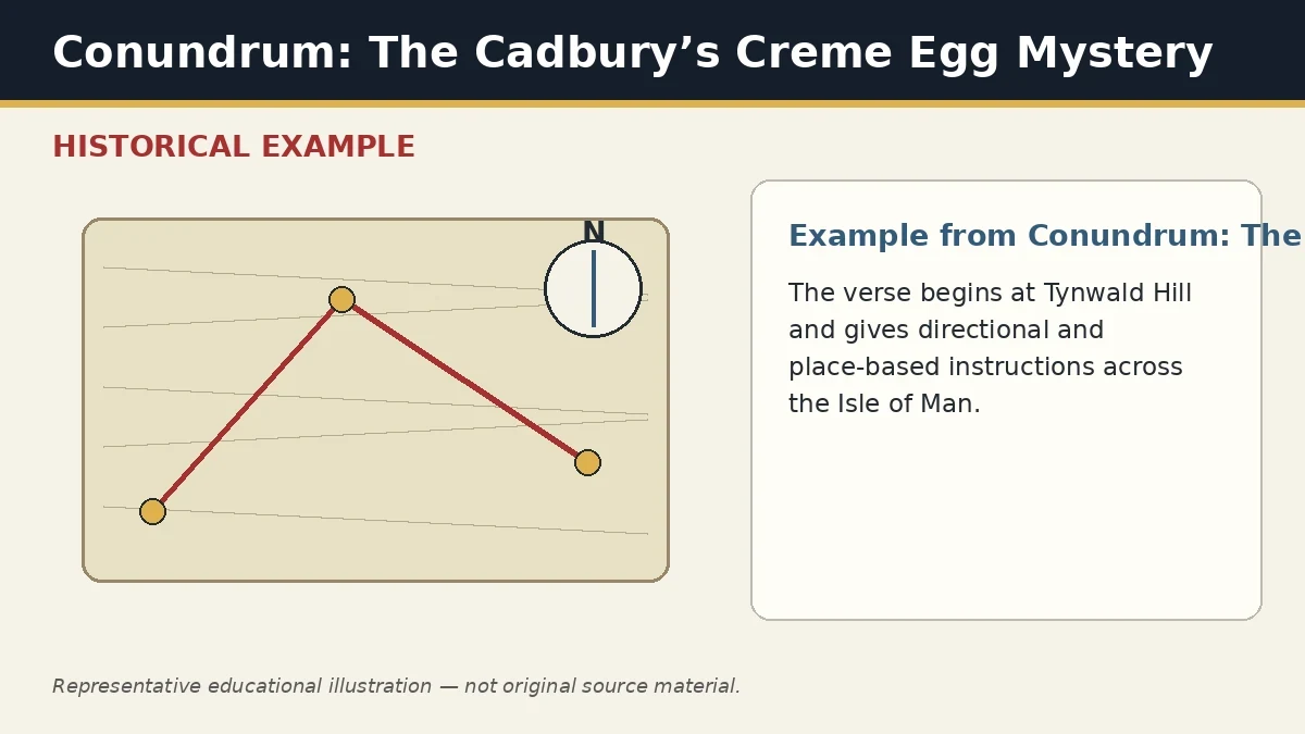 Representative example of Instructional Route Verse as used in Conundrum: The Cadbury’s Creme Egg Mystery