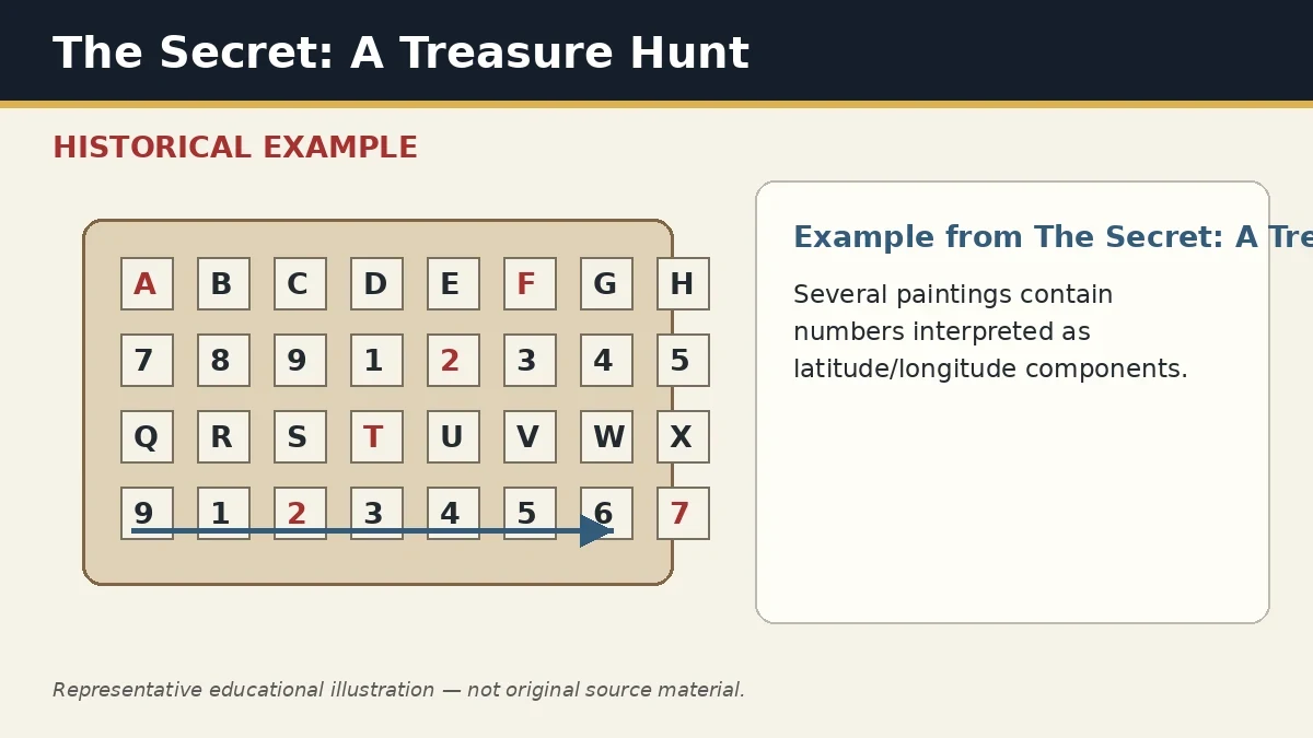 Representative example of Hidden Coordinates as used in The Secret: A Treasure Hunt