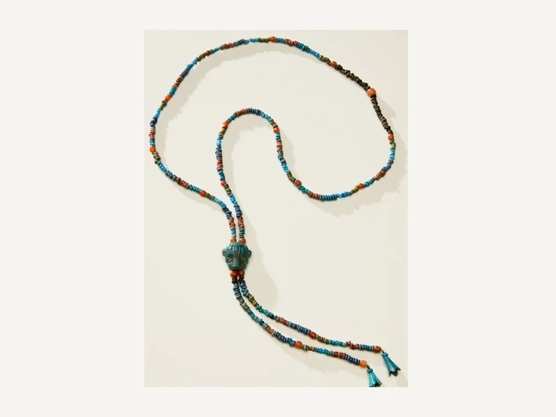 Egyptian faience and carnelian beaded necklace