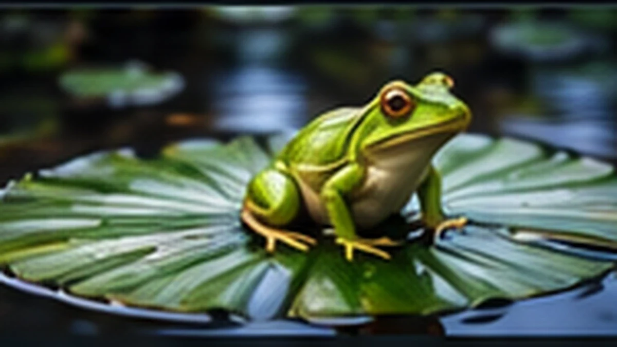 A frog resting on a lily pad.