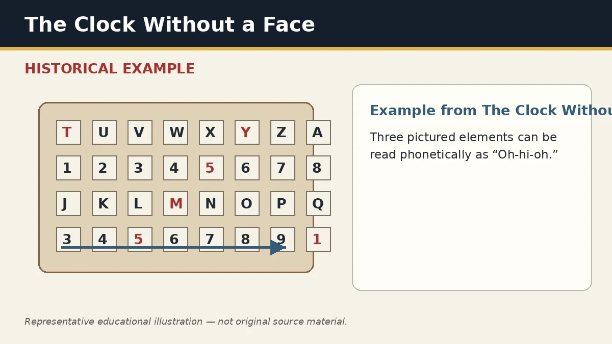 Representative example of Rebus / Phonetic Assembly as used in The Clock Without a Face