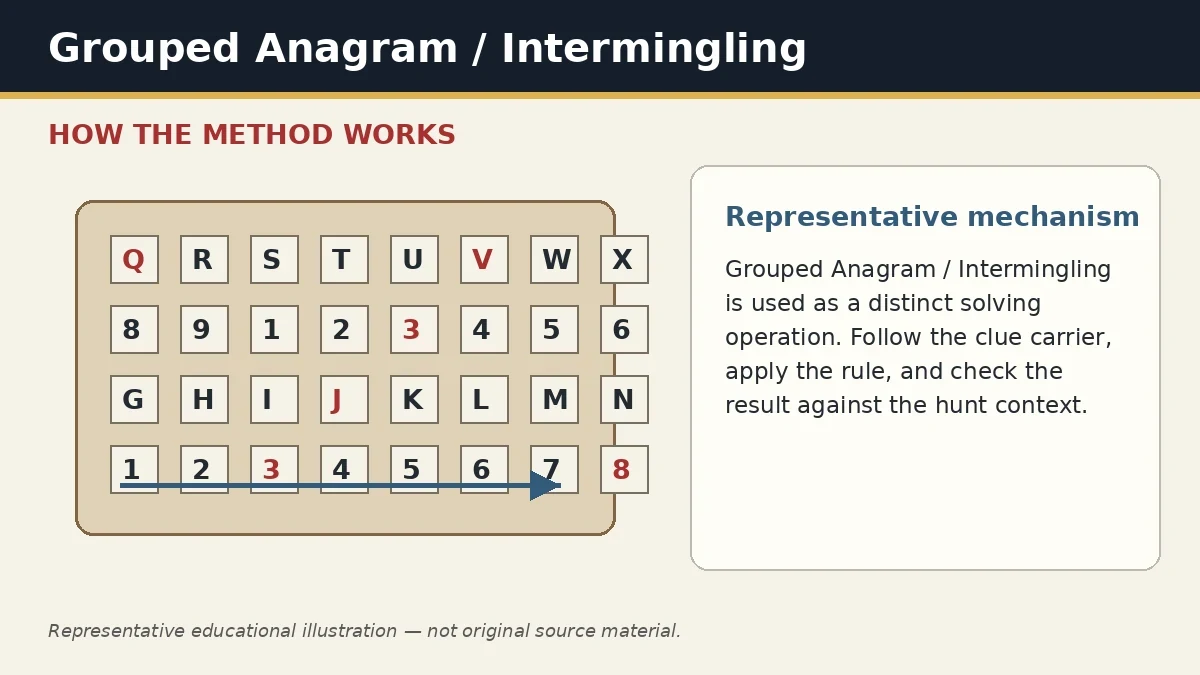 Representative educational illustration of Grouped Anagram / Intermingling