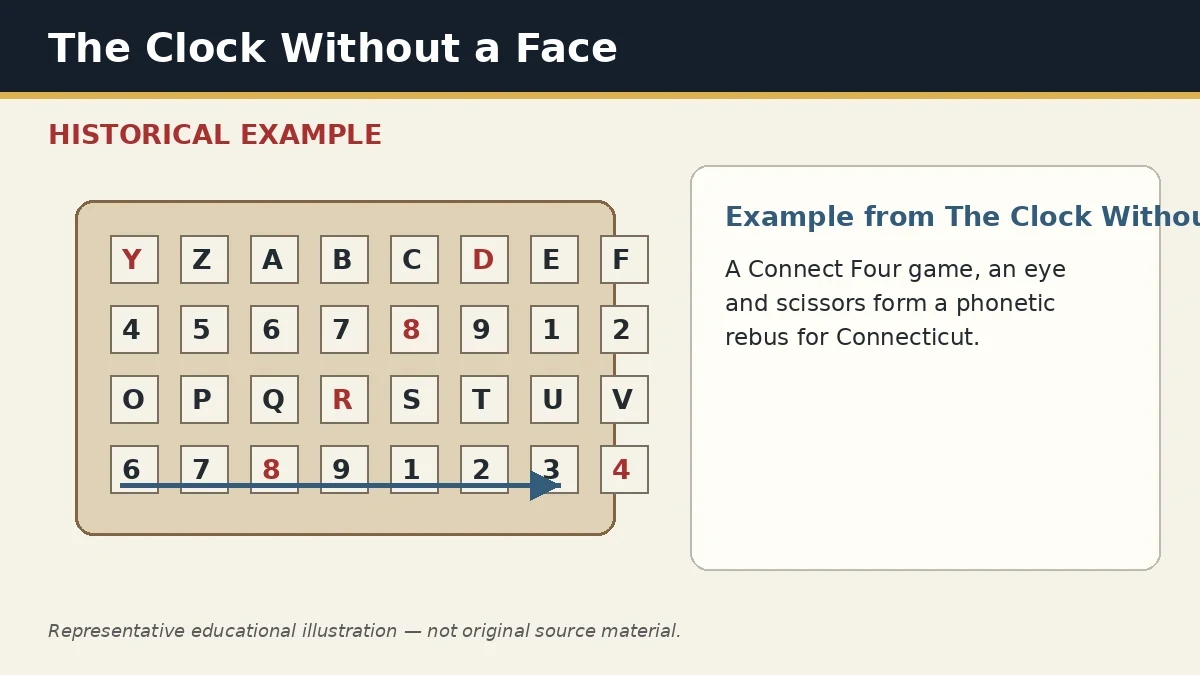 Representative example of Object-Sequence Rebus as used in The Clock Without a Face