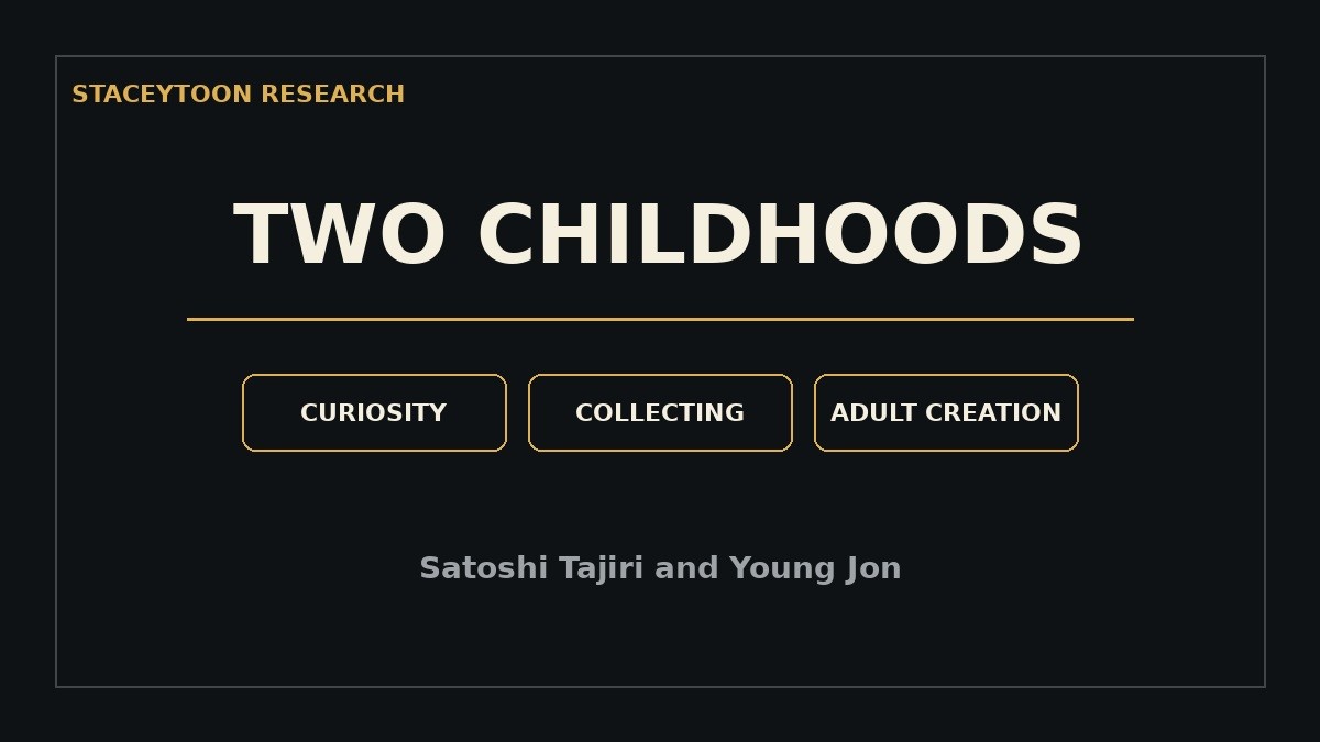 Research graphic for Satoshi Tajiri and Young Jon.