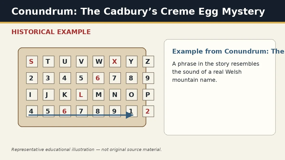 Representative example of Phonetic Place-Name Match as used in Conundrum: The Cadbury’s Creme Egg Mystery